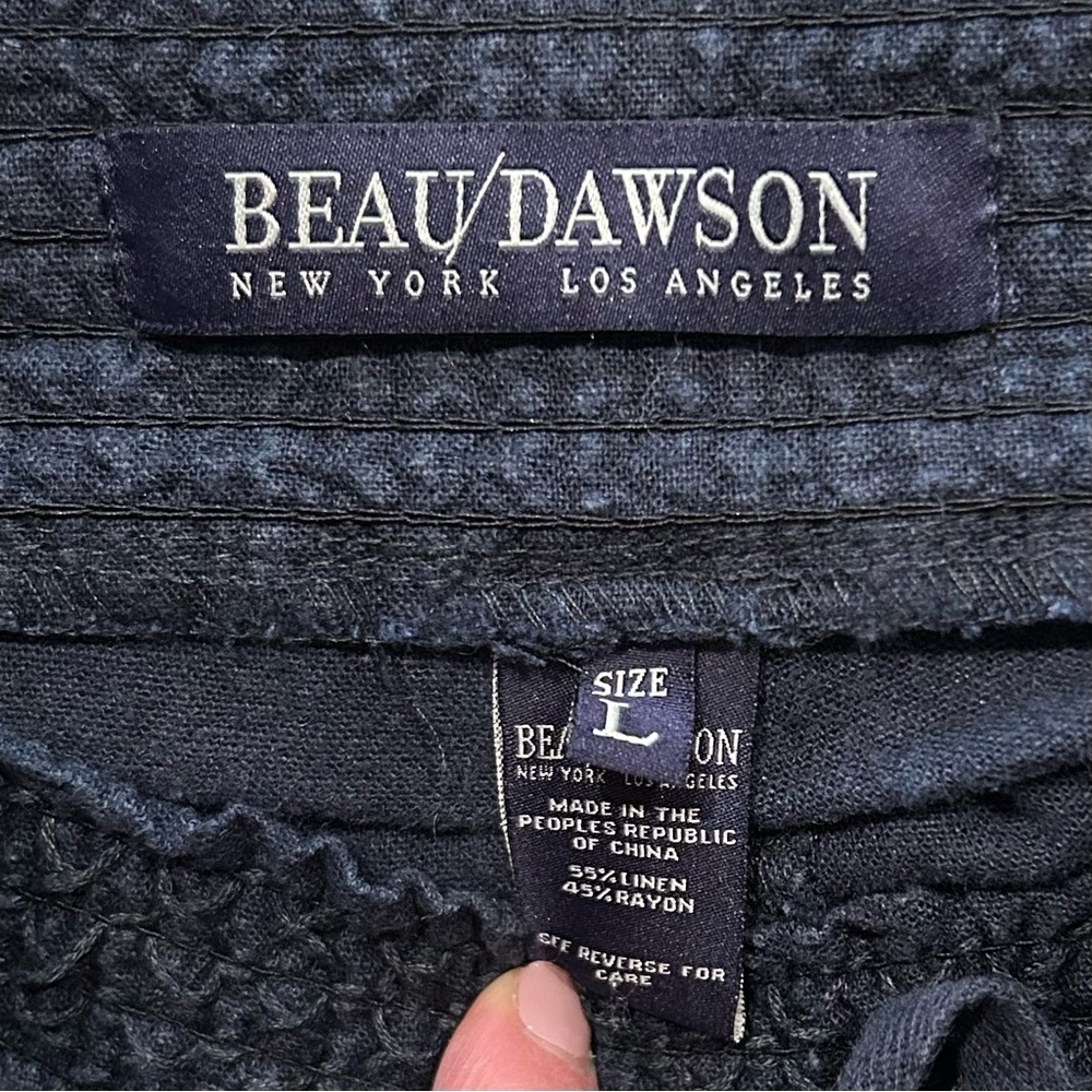 Beau Dawson Wide Leg Navy Blue Linen Blend Pants Women L Pull On Pocket Casual - Picture 11 of 13